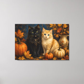 Vintage Halloween Black Cat & Orange Cat Canvas Print