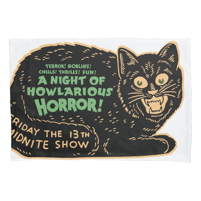 Vintage Halloween Black Cat Pillowcase (Front)