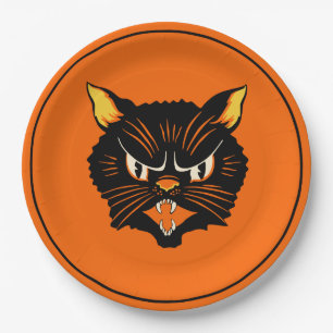 Vintage Halloween Black Cat Plate