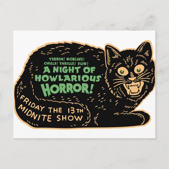Vintage Halloween Black Cat Postcard (Front)