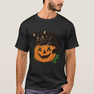 Vintage Halloween Black Cat Pumpkin Graphic Tee Cu