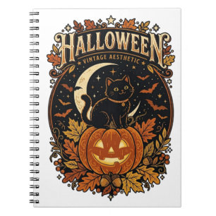 Vintage Halloween Black Cat & Pumpkin Notebook