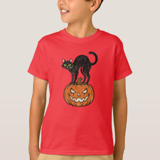 Vintage Halloween Black Cat & Pumpkin Retro Design T-Shirt