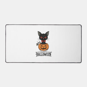 Vintage Halloween Black Cat Pumpkin Shirt Design_1 Desk Mat