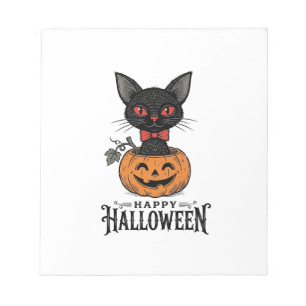 Vintage Halloween Black Cat Pumpkin Shirt Design_1 Notepad