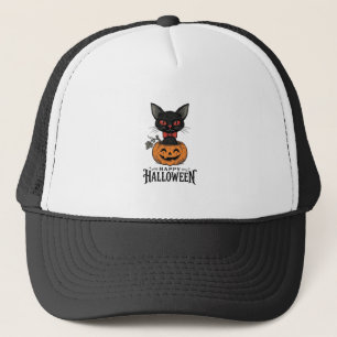 Vintage Halloween Black Cat Pumpkin Shirt Design_1 Trucker Hat