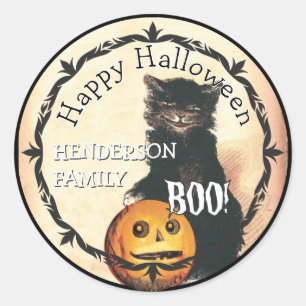 Vintage HALLOWEEN Black Cat RSVP Classic Round Sticker