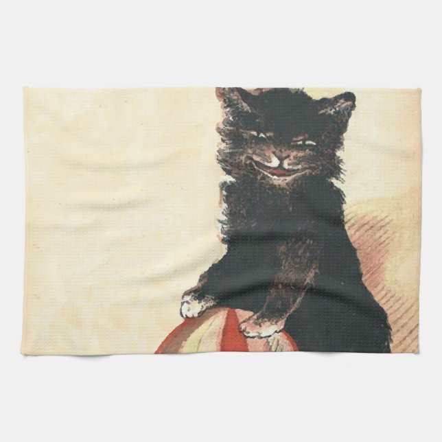 Vintage HALLOWEEN Black Cat Tea Towel (Horizontal)