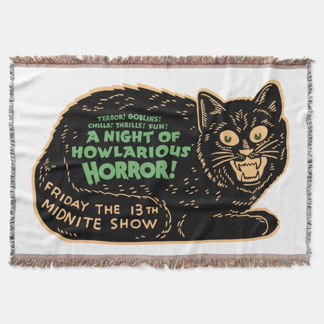 Vintage Halloween Black Cat Throw Blanket (Front)