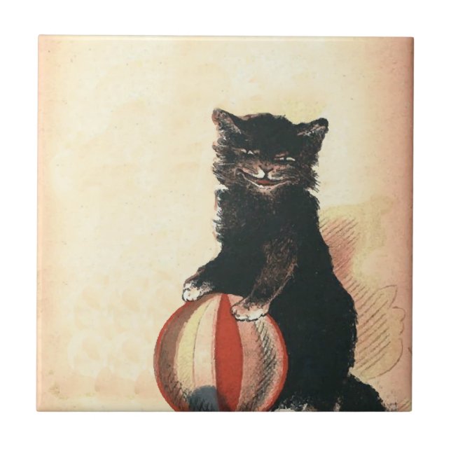 Vintage HALLOWEEN Black Cat Tile (Front)