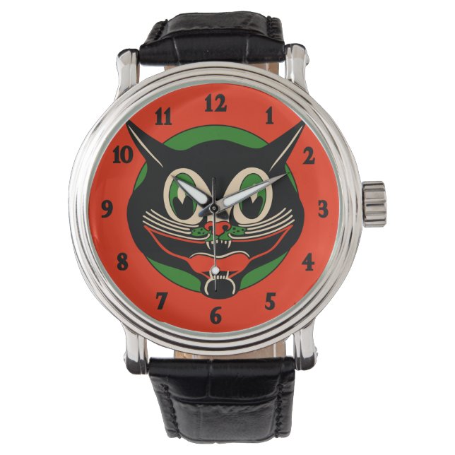 Vintage Halloween Black Cat Watch (Front)