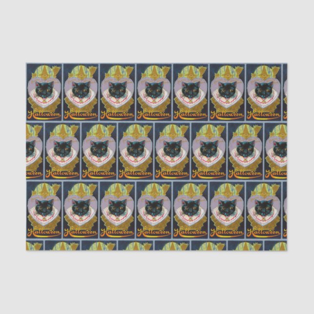 Vintage Halloween black cat witch party tissue Paper (Front)