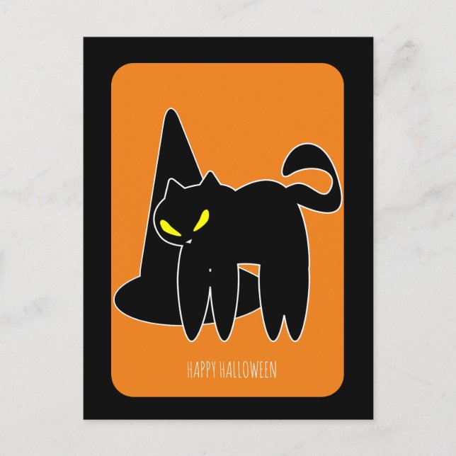 Vintage Halloween Black Cat Witch Postcard (Front)