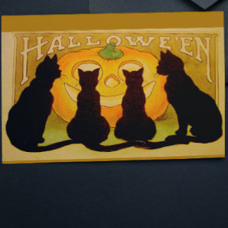 Vintage Halloween Black Cats and Jack O'Lantern Postcard