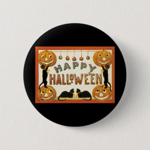 Vintage Halloween, Black Cats with Jackolanterns 6 Cm Round Badge