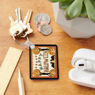 Vintage Halloween, Black Cats with Jackolanterns Key Ring