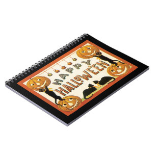 Vintage Halloween, Black Cats with Jackolanterns Notebook