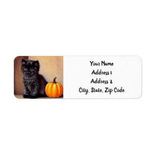 Vintage Halloween Black Kitten Illustration