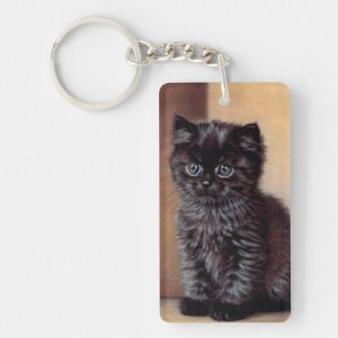 Vintage Halloween Black Kitten Illustration Key Ring