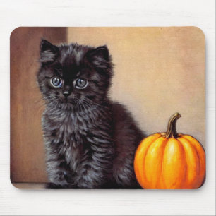 Vintage Halloween Black Kitten Illustration Mouse Pad