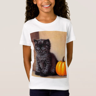 Vintage Halloween Black Kitten Illustration T-Shirt