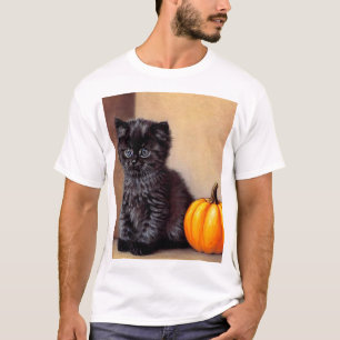 Vintage Halloween Black Kitten Illustration T-Shirt