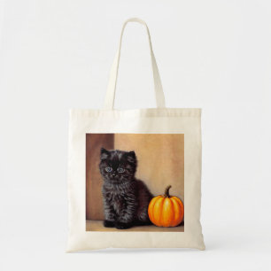Vintage Halloween Black Kitten Illustration Tote Bag