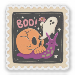 Vintage Halloween "Boo!" Skull & Ghost Stamp