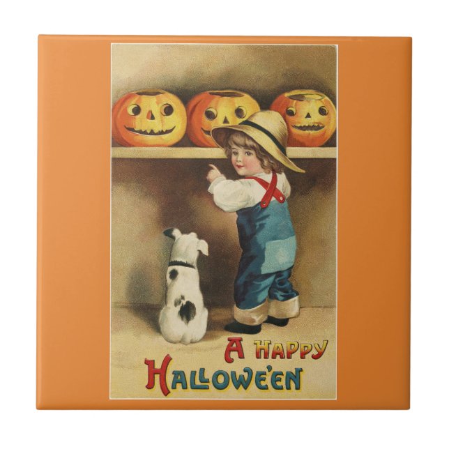 Vintage Halloween Boy Tile (Front)