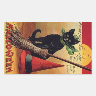 Vintage Halloween by Ellen Clapsaddle, Black Cat Rectangular Sticker