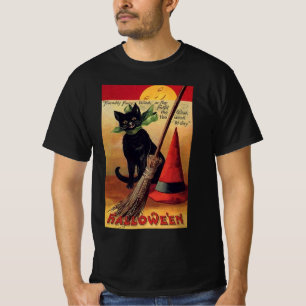 Vintage Halloween by Ellen Clapsaddle, Black Cat T-Shirt