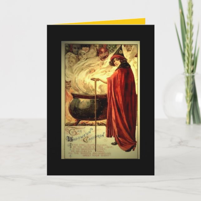 Vintage Halloween card "Cauldron" (Front)