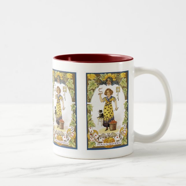 Vintage Halloween Card Two-Tone Coffee Mug (Right)