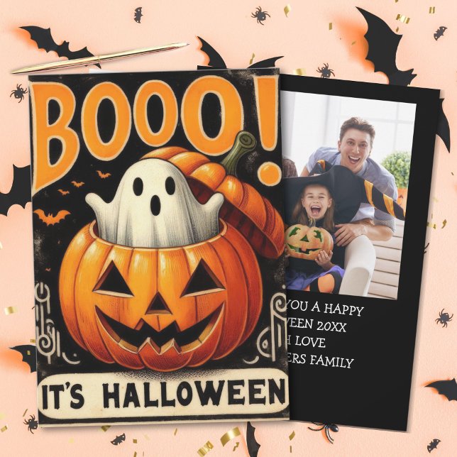 Vintage Halloween Card with Ghost & Pumpkin  (Creator Uploaded)