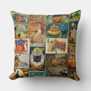 Vintage Halloween Cards Collage Cushion