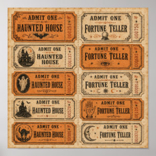 Vintage Halloween Carnival Tickets Admit One Poster