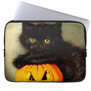 Vintage Halloween Cat and Jack-o’-lantern Laptop Sleeve