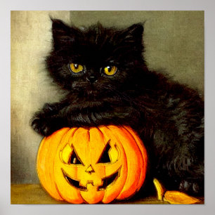 Vintage Halloween Cat and Jack-o’-lantern Poster