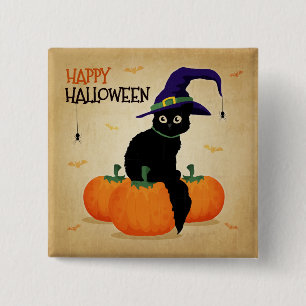 Vintage Halloween Cat and Pumpkins   Button