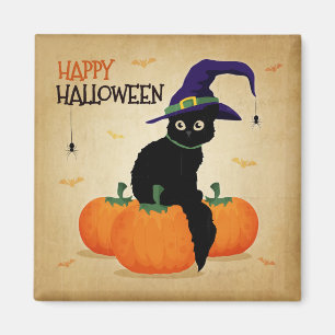 Vintage Halloween Cat and Pumpkins Magnet