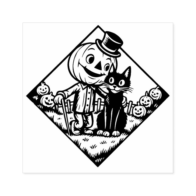 Vintage Halloween Cat and Scarecrow Rubber Stamp (Imprint)