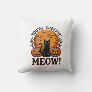 Vintage Halloween Cat Creepin Meow Engraving_1 Cushion