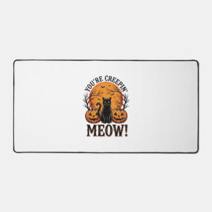 Vintage Halloween Cat Creepin Meow Engraving_1 Desk Mat