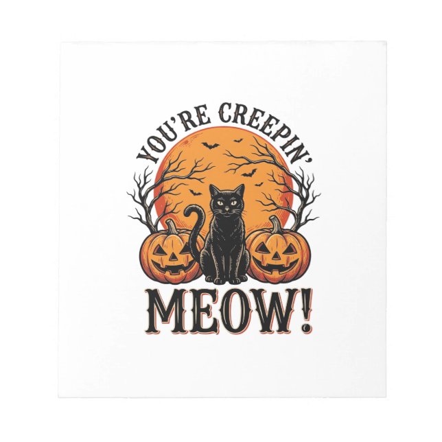 Vintage Halloween Cat Creepin Meow Engraving_1 Notepad (Front)