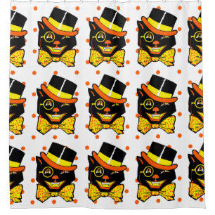 Vintage Halloween Cat in Top Hat  Shower Curtain