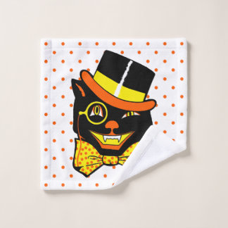 Vintage Halloween Cat in Top Hat Wash Cloth
