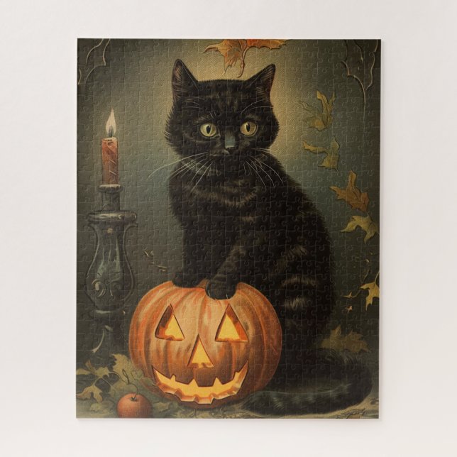 Vintage Halloween Cat Jigsaw Puzzle (Vertical)