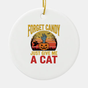 Vintage Halloween Cat Lover Funny Candy Shirt Desi Ceramic Tree Decoration