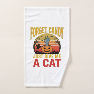 Vintage Halloween Cat Lover Funny Candy Shirt Desi Hand Towel