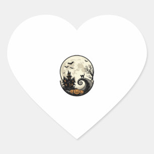 Vintage Halloween Cat Moon Haunted House Vector De Heart Sticker